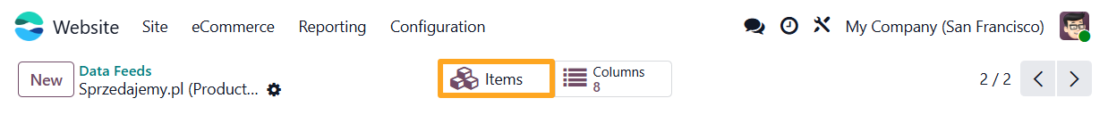 odoo sprzedajemy product data feed items button